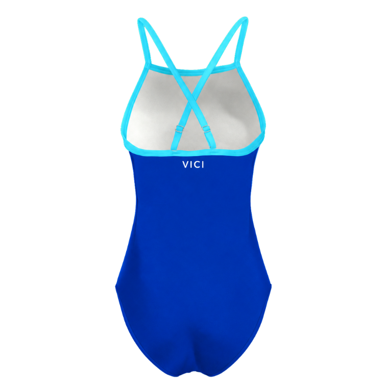 Classic one piece swimwear, training swimwear, blue with aqua straps