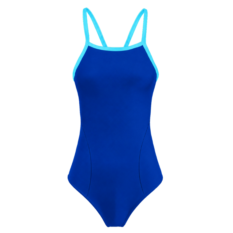 Classic one piece swimwear. blue with aqua straps