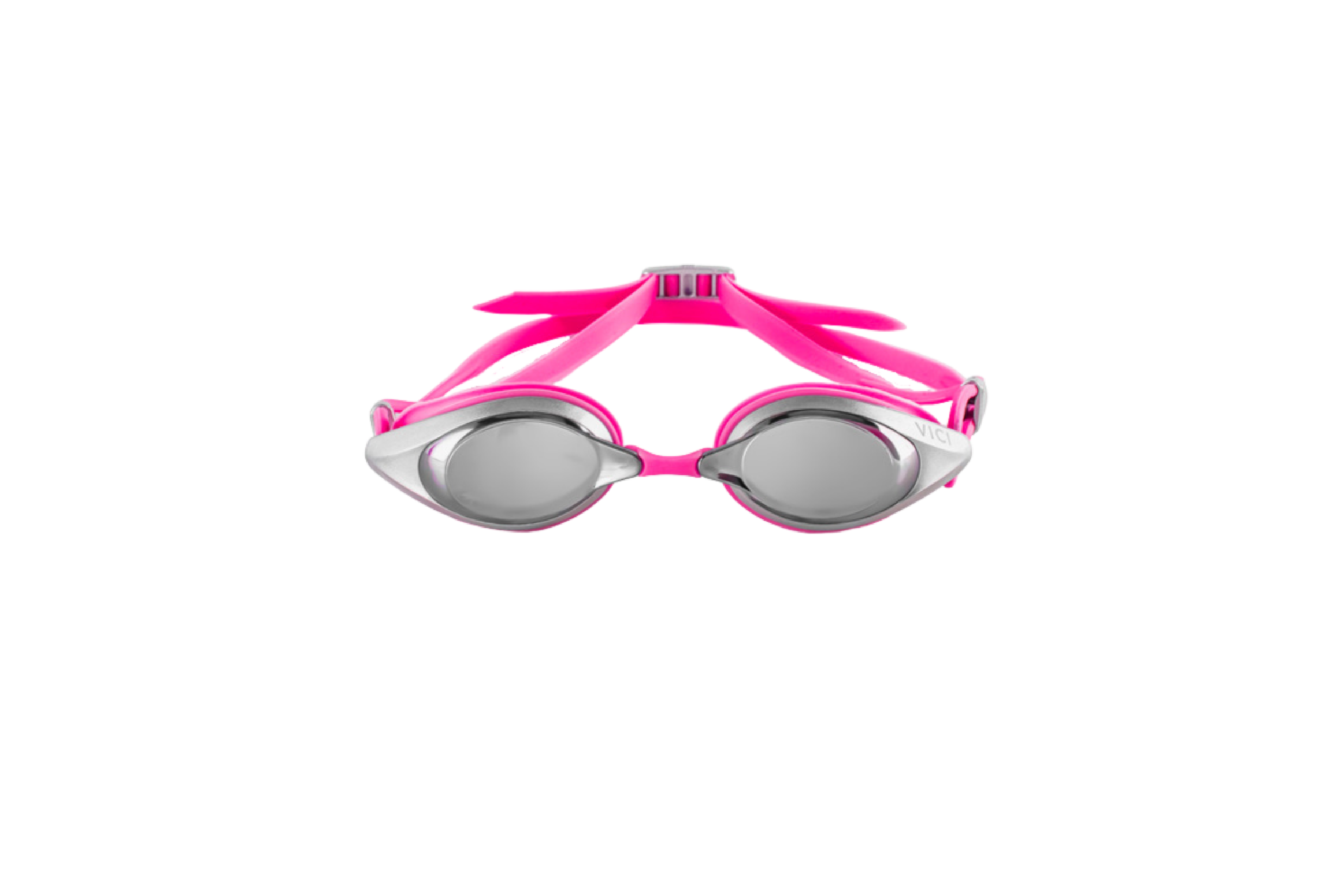 Pink competition goggles with silver mirrored lens
