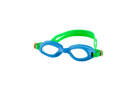 Blue childrens swim goggles with green straps