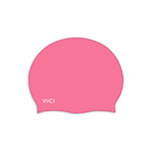 A pink extra large silicone swim cap to help with long hair with the brand name 'VICI' printed in white near the front left, shown on a plain white background.