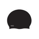 A black Extra Large silicone swim cap for long hair with the brand name 'VICI' printed in white on the lower left, shown against a plain white background.