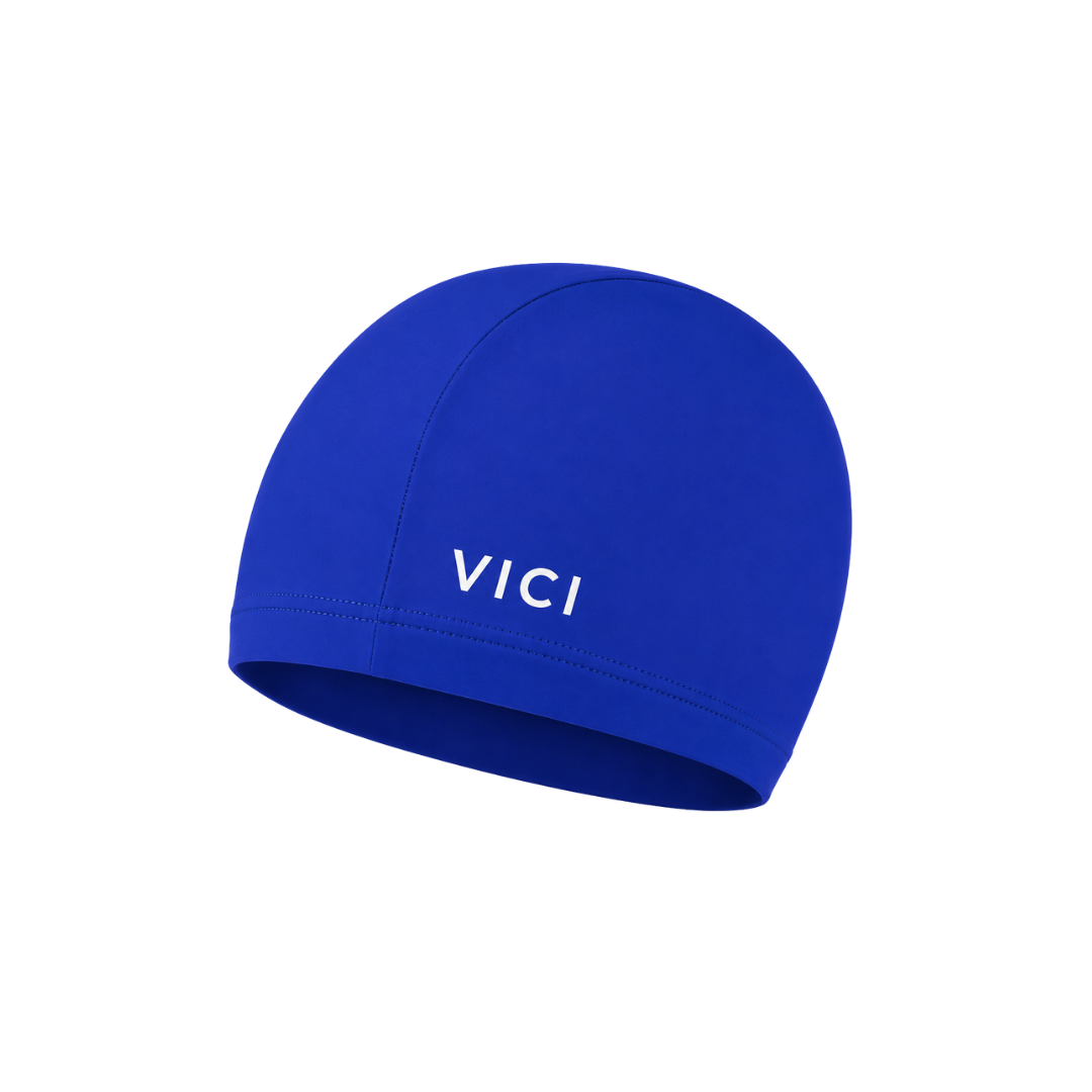 A royal blue swim cap made from Lycra