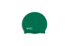 A dark green silicone swim cap with the brand name 'VICI' printed in white on the front, shown against a plain white background.