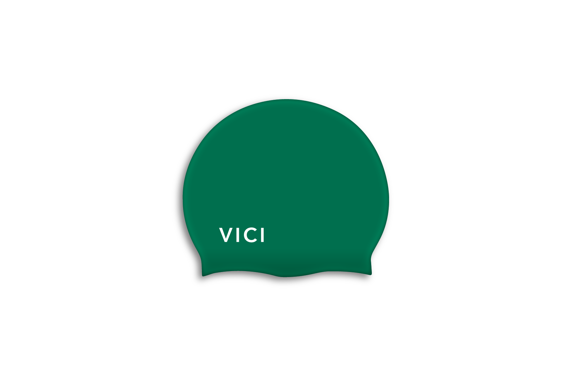 A dark green silicone swim cap with the brand name 'VICI' printed in white on the front, shown against a plain white background.