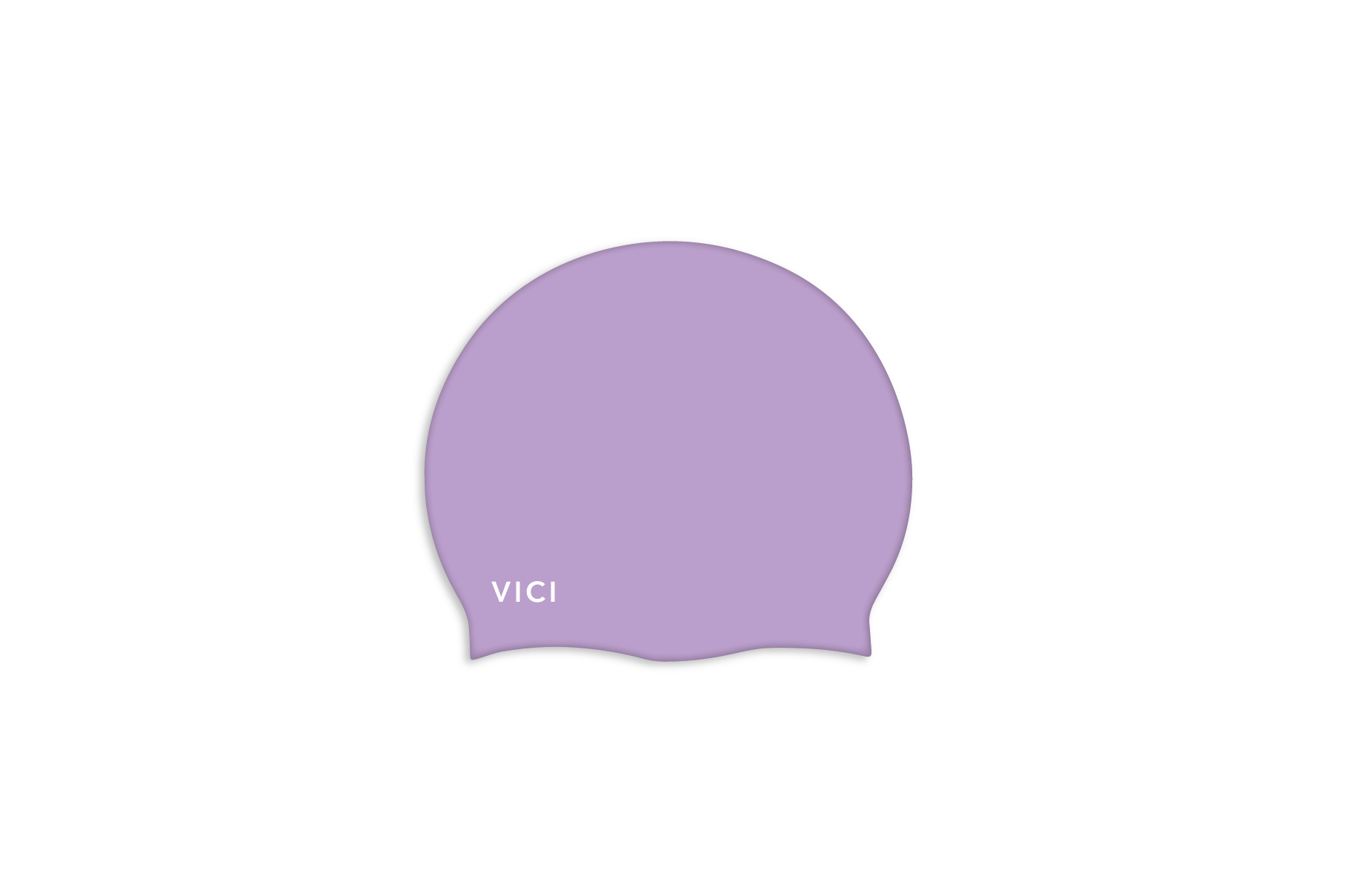 A light purple silicone swim cap with the brand name 'VICI' printed in white near the bottom left, shown on a plain white background.