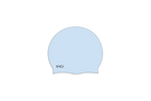 A light blue silicone swim cap with the brand name 'VICI' printed in black near the bottom left, shown on a plain white background.