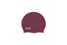 A Maroon swim cap with the brand name 'VICI' printed in white on the front, shown against a plain white background.