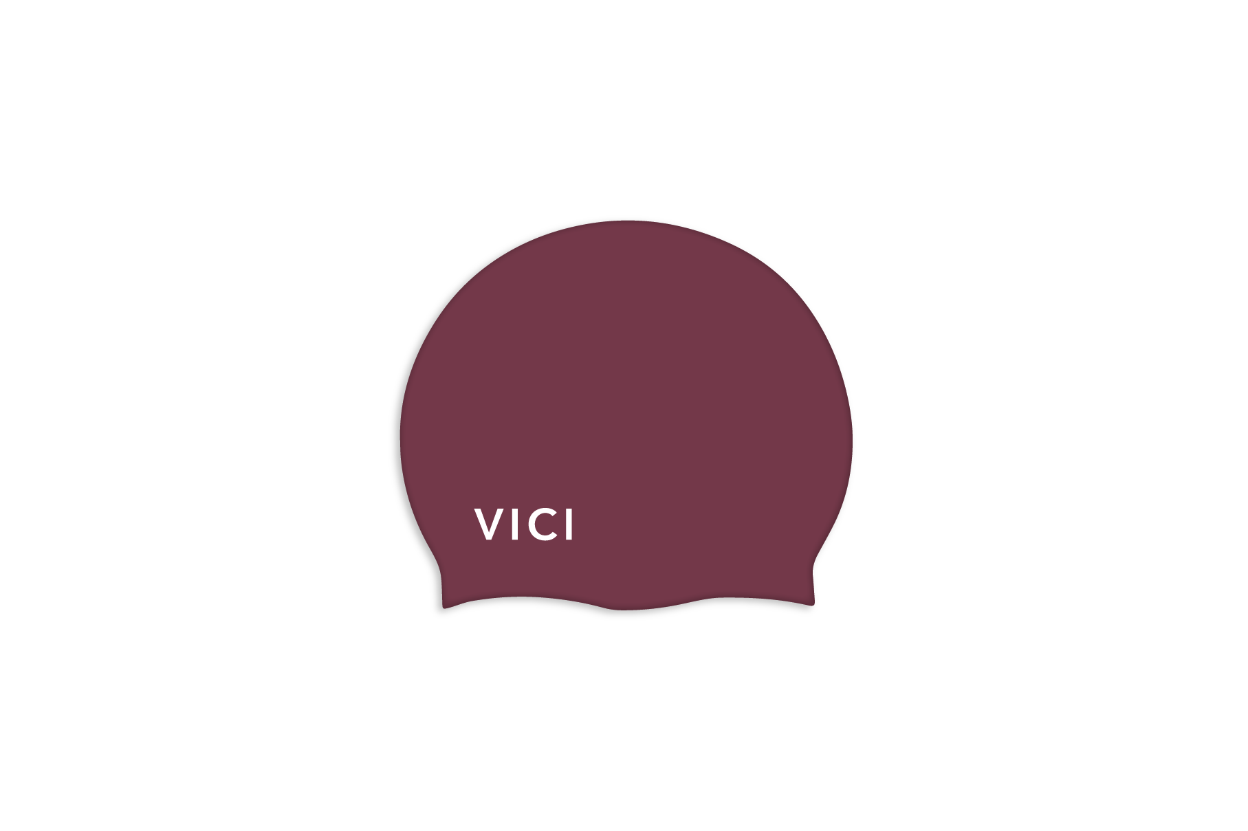 A Maroon swim cap with the brand name 'VICI' printed in white on the front, shown against a plain white background.