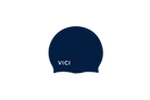 A dark navy blue swim cap with the brand name 'VICI' printed in white on the front, centered on a plain white background.