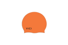 An orange silicone swim cap with the brand name 'VICI' printed in black near the front, shown on a plain white background.