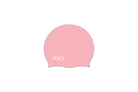A light pink swim cap with the brand name 'VICI' printed in white near the bottom left, shown on a plain white background.