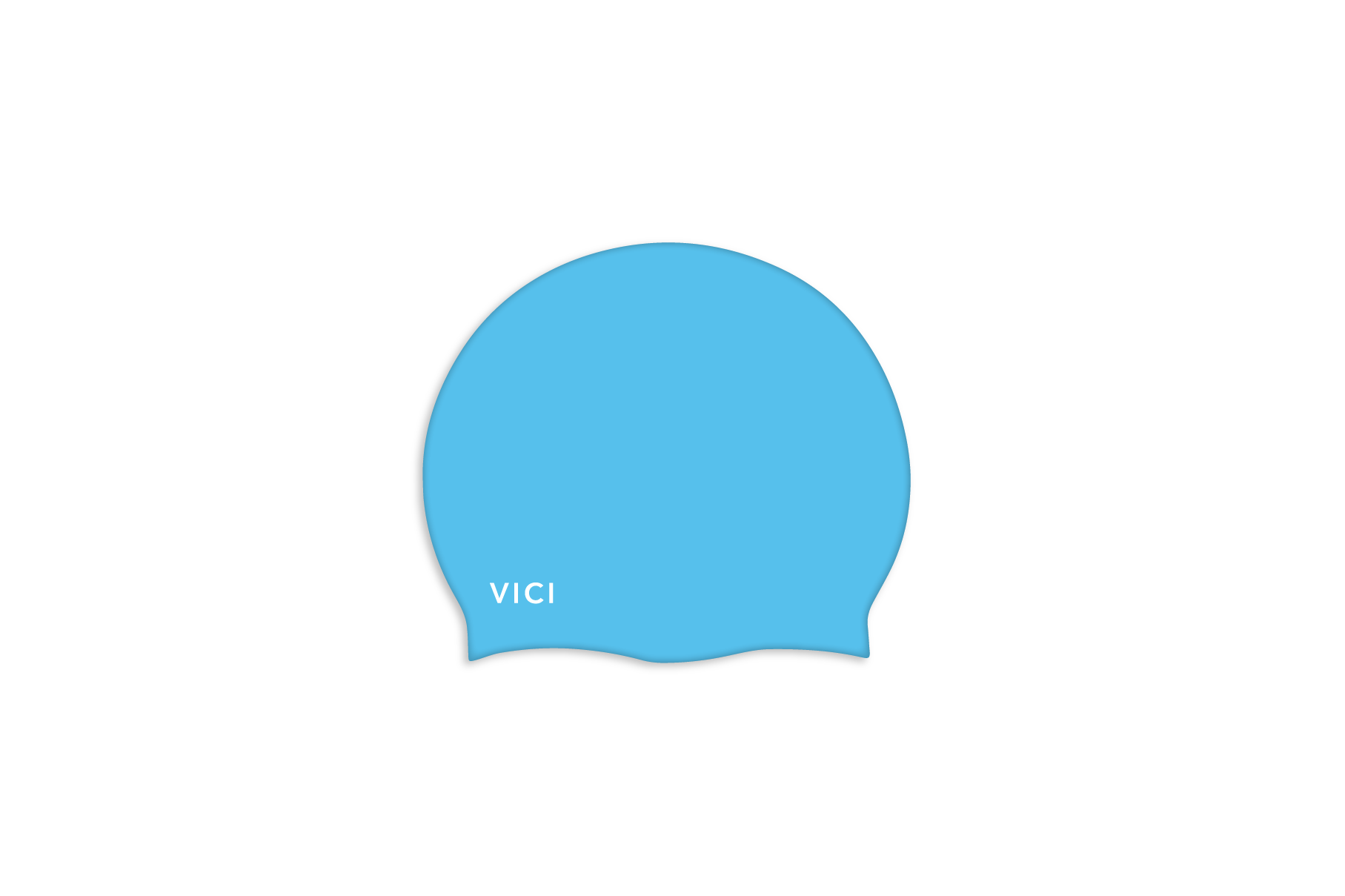 A light blue silicone swim cap with the brand name 'VICI' printed in white near the bottom left, shown on a plain white background.