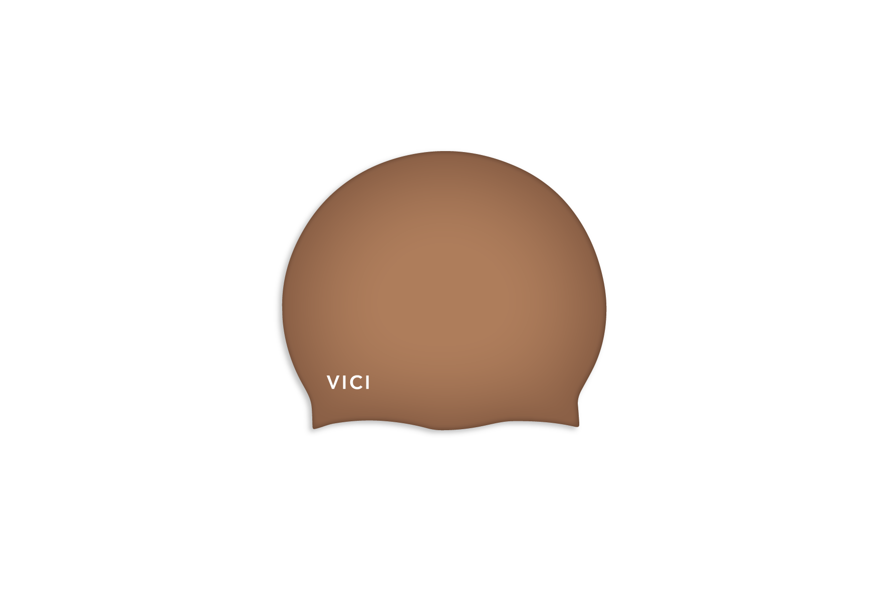 A bronze silicone swim cap with the brand name 'VICI' printed in white near the front, shown on a plain white background.