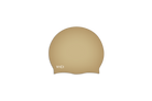 A Gold silicone swim cap with the brand name 'vici' printed in white near the bottom left, shown against a plain white background.