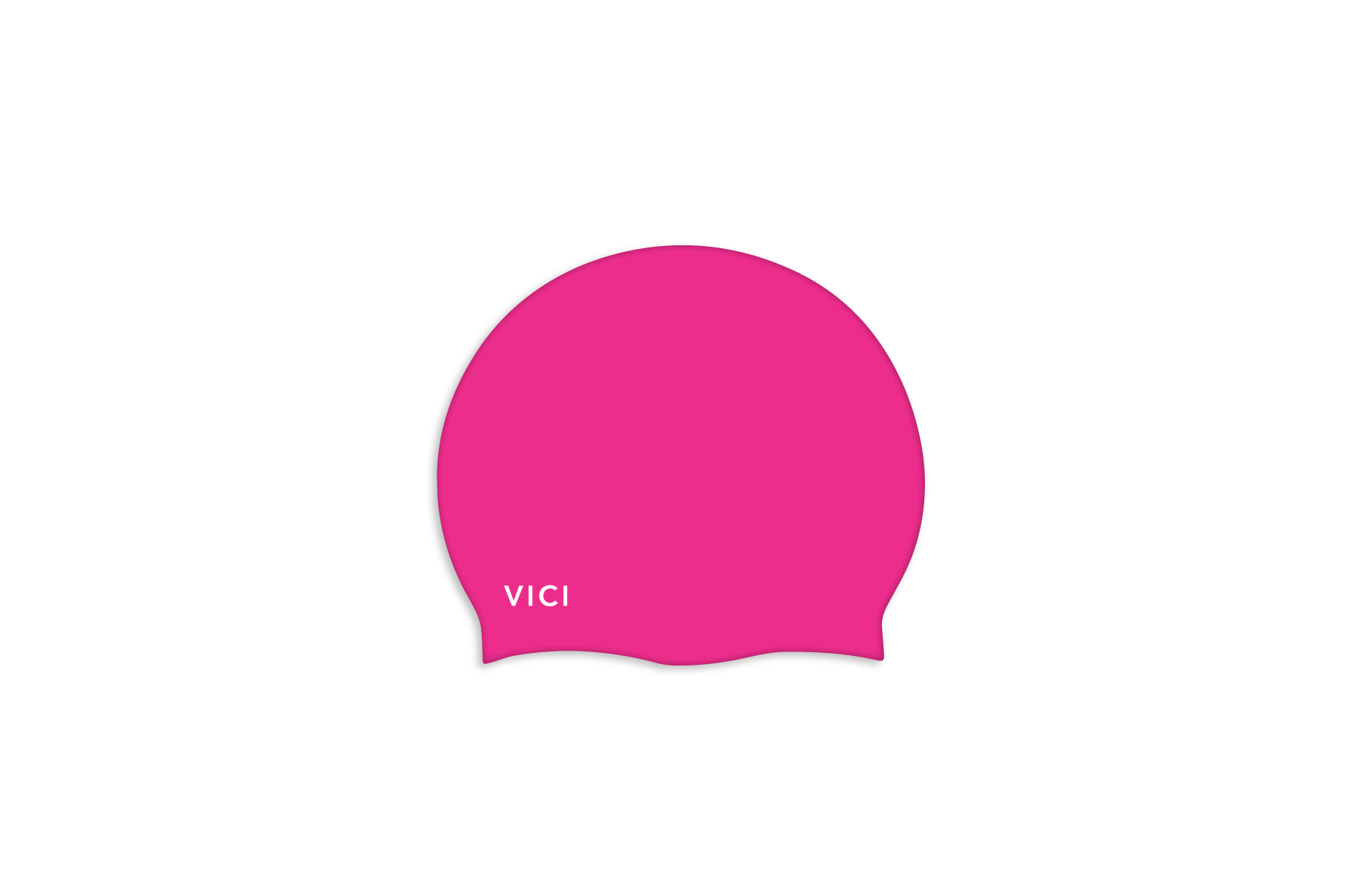 A bright pink VICI swim cap shown on a plain white background.