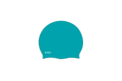 A teal blue silicone swim cap with the brand name 'vici' printed in white near the lower left edge, shown against a plain white background.