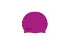 A magenta purple silicone swim cap with the brand name 'VICI' printed in black near the bottom left, shown on a plain white background.
